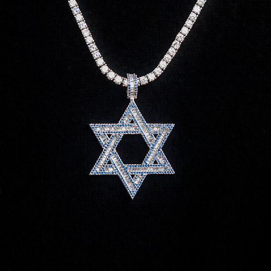 3 CT Baguette & Round Moissanite Star Silver Pendant for Him 1