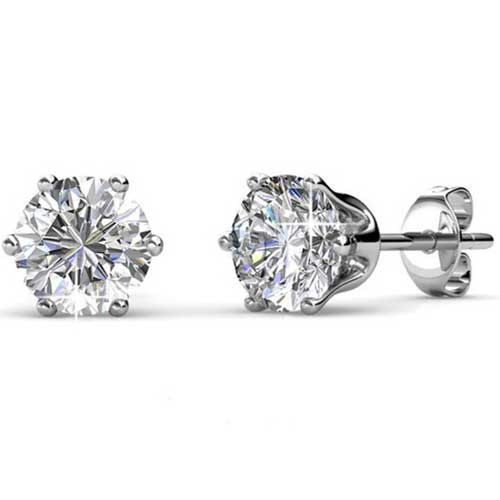 Round Cut Cubic Zirconia in 925 Sterling Silver Earrings 1