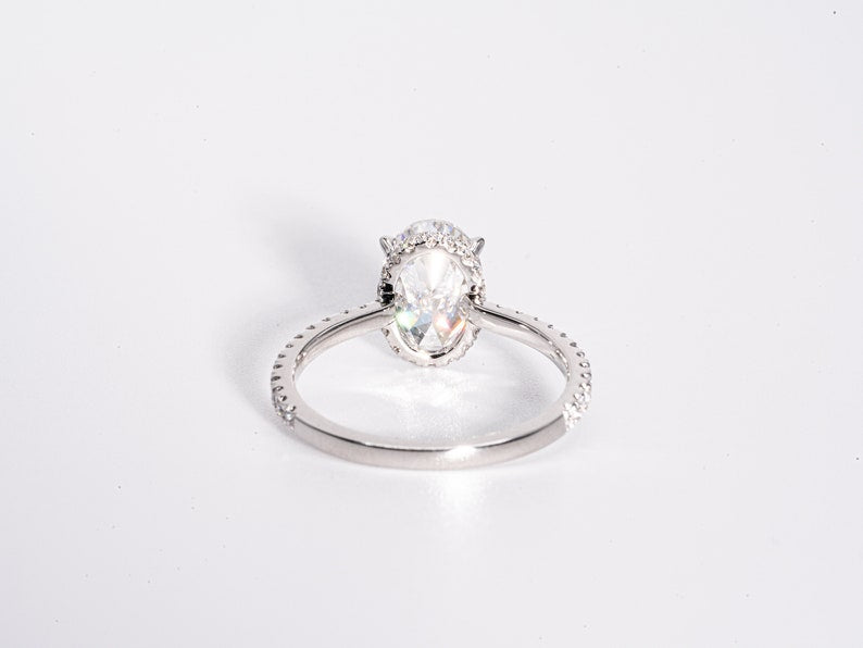 Classic 2.0 CT Oval Cut Moissanite Engagement Ring with Hidden Halo & Pave Design 3