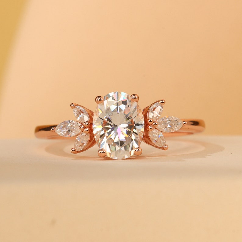 Stunning 2.0 CT Oval Shape Moissanite Engagement Ring with Cluster Design 1