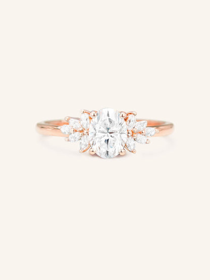 Stunning 1 CT Oval Moissanite Engagement Ring With Cluster Design 4
