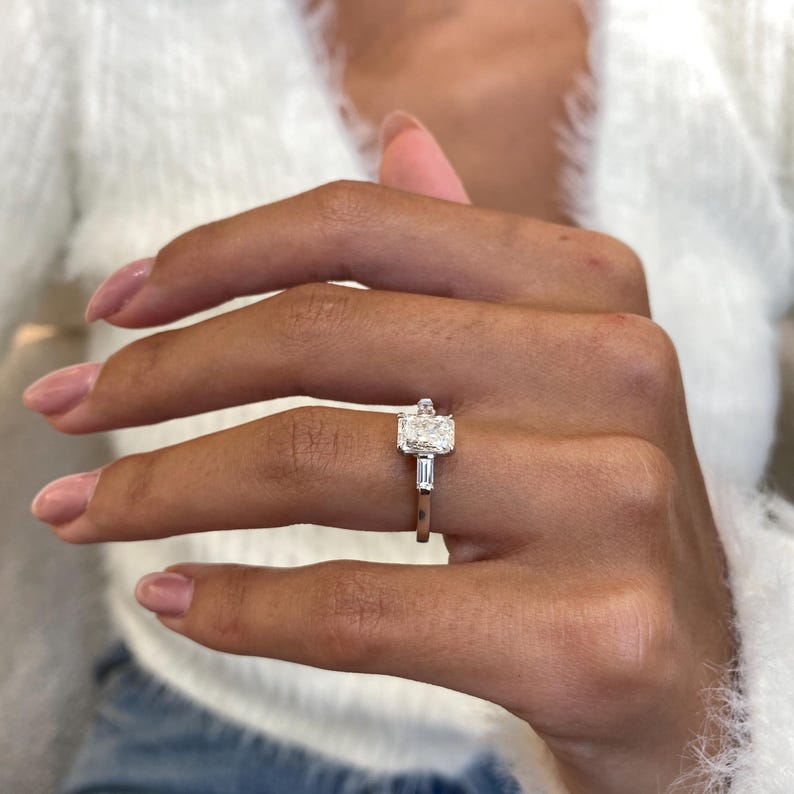 1.0 CT Radiant Moissanite Engagement Ring with Three Stone Design 6