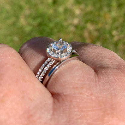 Round Cut Halo & Pave Style Cubic Zirconia in 925 Sterling Silver Ring 4