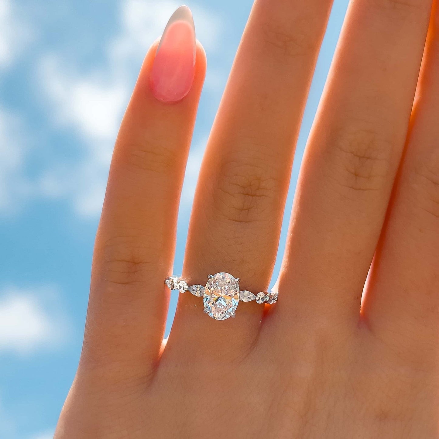 Stunning 1.5 CT Oval  Moissanite Engagement Ring with Pave Design 7