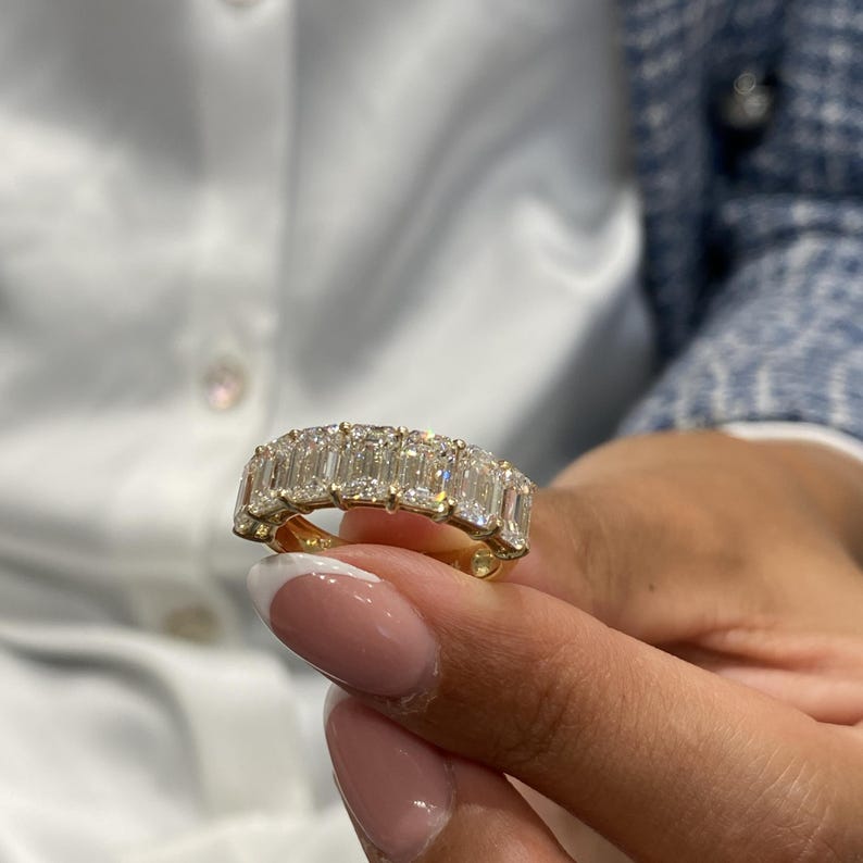 Stunning 3.91 CT Emerald Moissanite Stones Half Eternity Wedding Bands 8