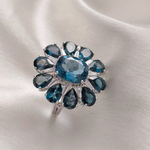 2.5 CT Colorful Cushion Cluster Style Blue Topaz Ring 4