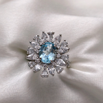 2.0 CT Oval Cut Floral Style  Aquamarine Ring 4