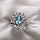 2.0 CT Oval Cut Floral Style  Aquamarine Ring 4