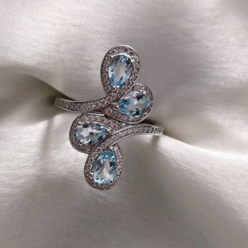 2.0 TCW Pear & Round Cut Aquamarine Ring 4