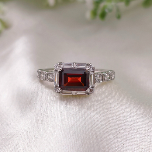 2.0 CT Emerald Cut Pave Style Red Garnet Ring 4