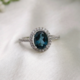 2 CT Oval Cut Halo & Pave Style Blue Topaz Ring 4