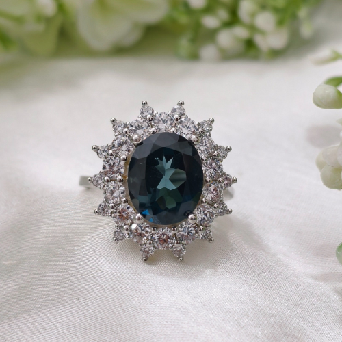 3.0 CT Oval Cut Cluster Style Blue Topaz Ring 4
