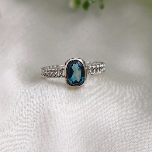 1.0 CT Oval Cut Pave BlueTopaz Ring 4