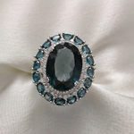 4.0 CT Oval Cut Halo Cluster Style London Blue Topaz Ring 4