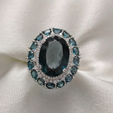 4.0 CT Oval Cut Halo Cluster Style London Blue Topaz Ring 4