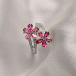 2.5 TCW Pear Stones Flower Style Pink Tourmaline Ring 4