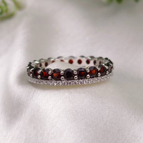 3.0 TCW Red Garnets Full Eternity Wedding Band 4