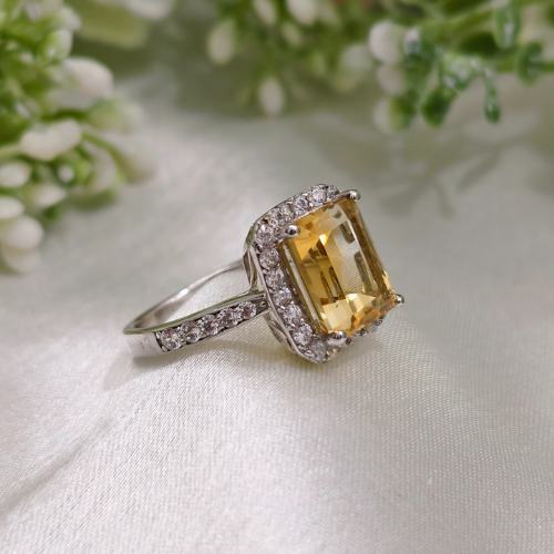 3 CT Emerald Cut Pave Style Citrine Ring 4