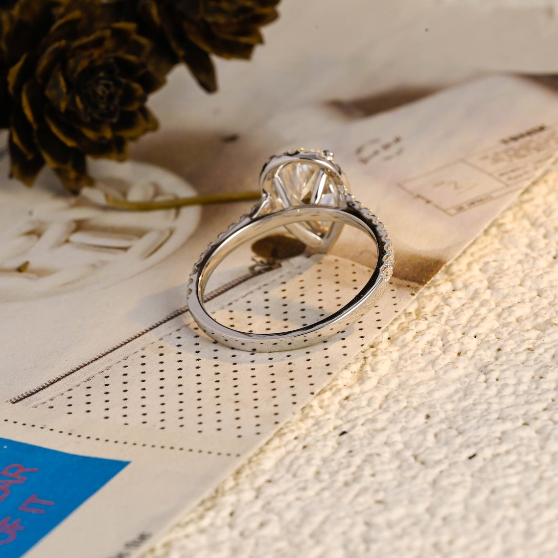 Stunning 1.0 CT Pear Moissanite Engagement Ring with Halo & Pave Design 4
