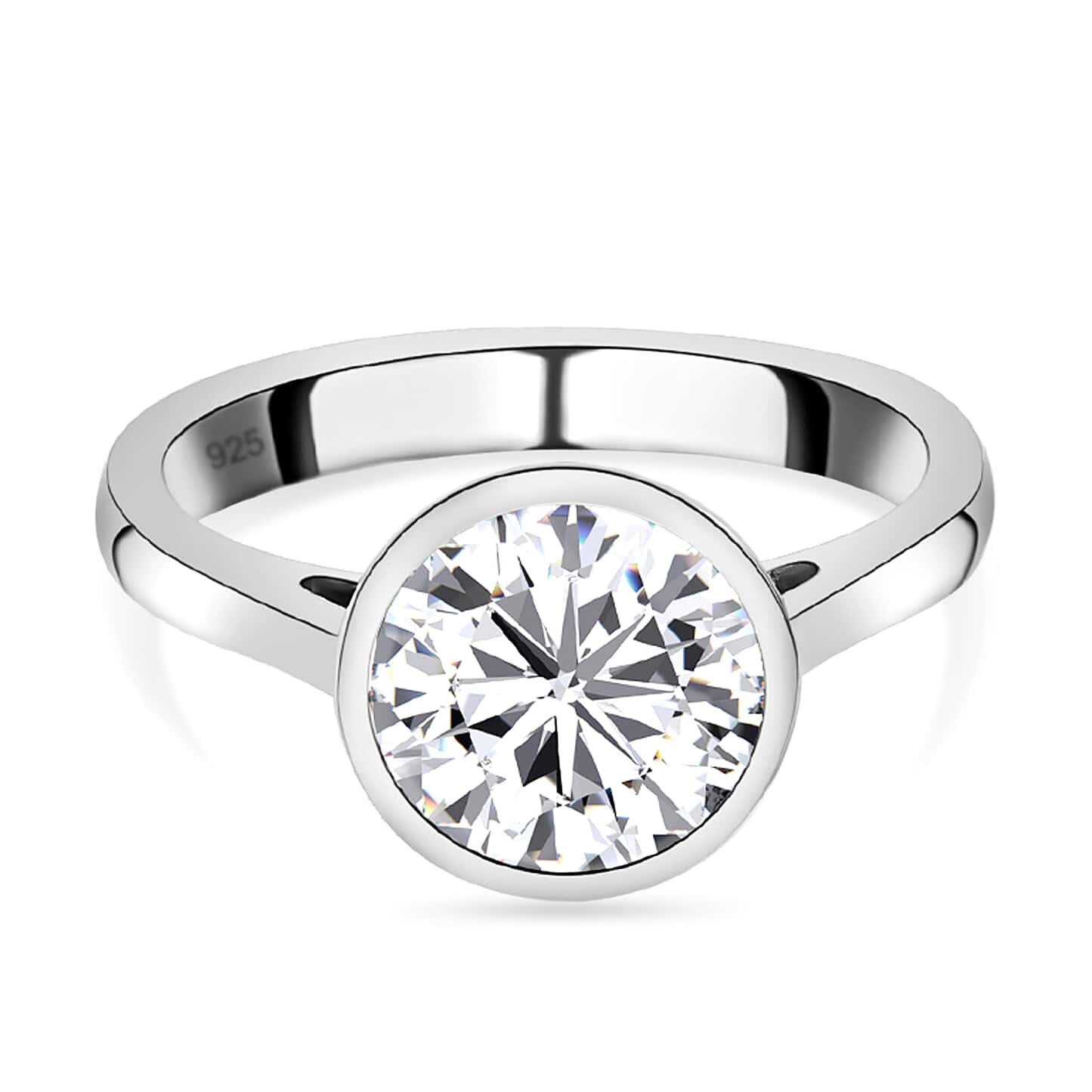 Round Cut Bezel Style Cubic Zirconia in 925 Sterling Silver Ring 1