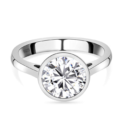 Round Cut Bezel Style Cubic Zirconia in 925 Sterling Silver Ring 1