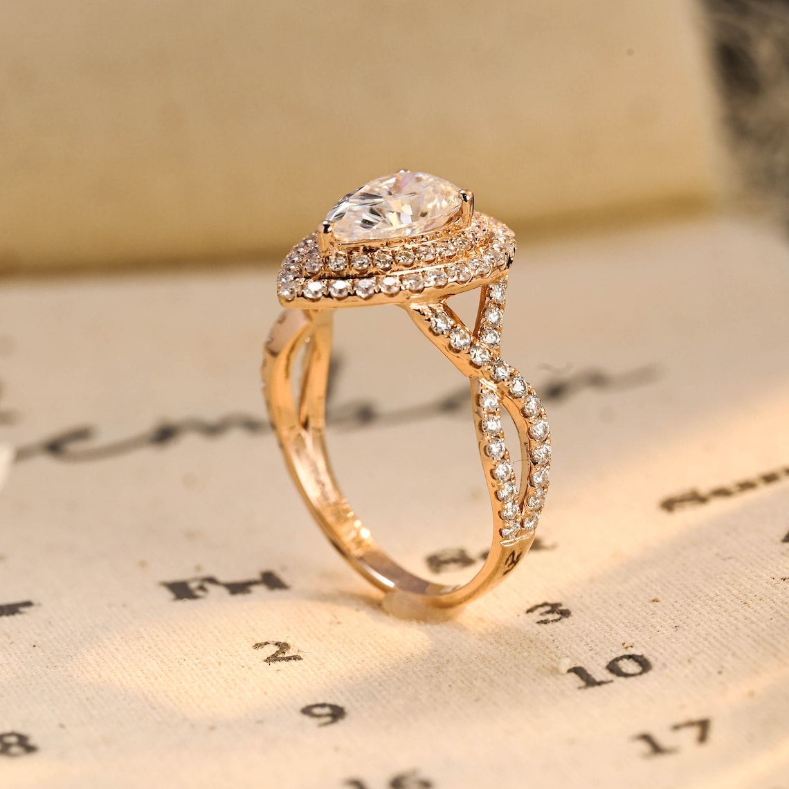 Stunning 2.0 CT Pear Moissanite Engagement Ring with Double Halo & Pave Design 3