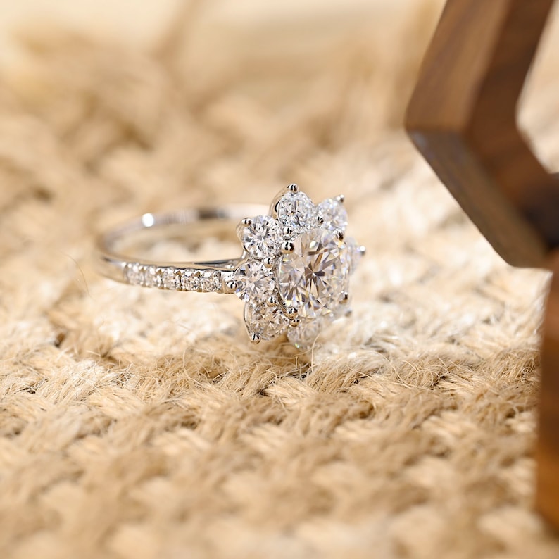 Stunning 2.0 CT Round Moissanite Engagement Ring with Halo & Pave Design 2