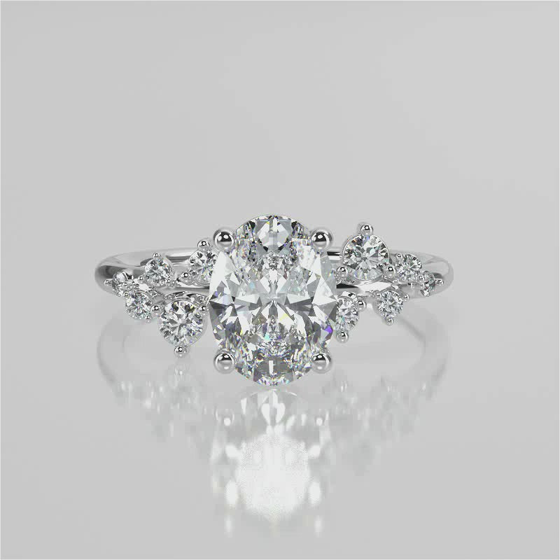 Stunning 1.42 CT Oval Moissanite Engagement Ring with Cluster Design 4