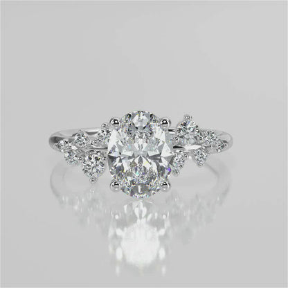 Stunning 1.42 CT Oval Moissanite Engagement Ring with Cluster Design 4