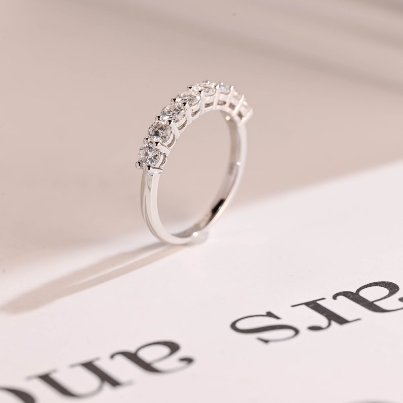 Stunning 0.2 TCW Round Moissanite Stones Half Eternity Wedding Bands 5