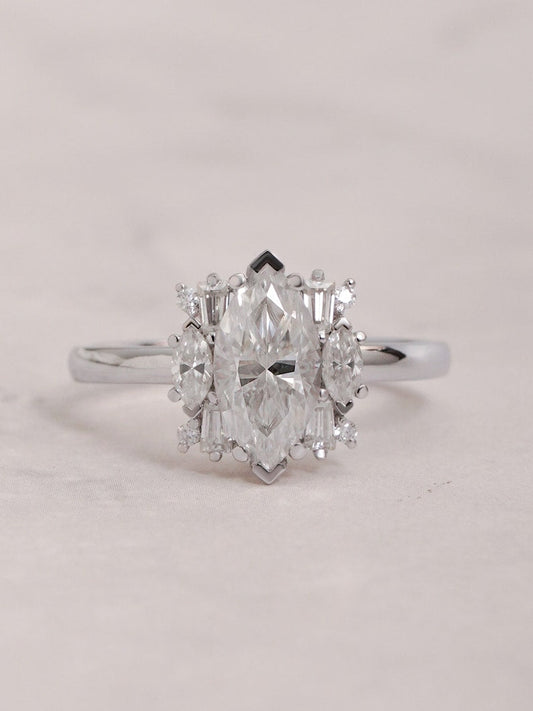 Stunning 1.0 - 2.0 CT Marquise Moissanite Engagement Ring with Cluster Design 1