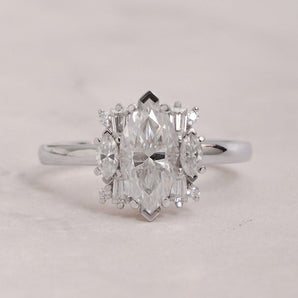 Stunning 1.0 - 2.0 CT Marquise Moissanite Engagement Ring with Cluster Design