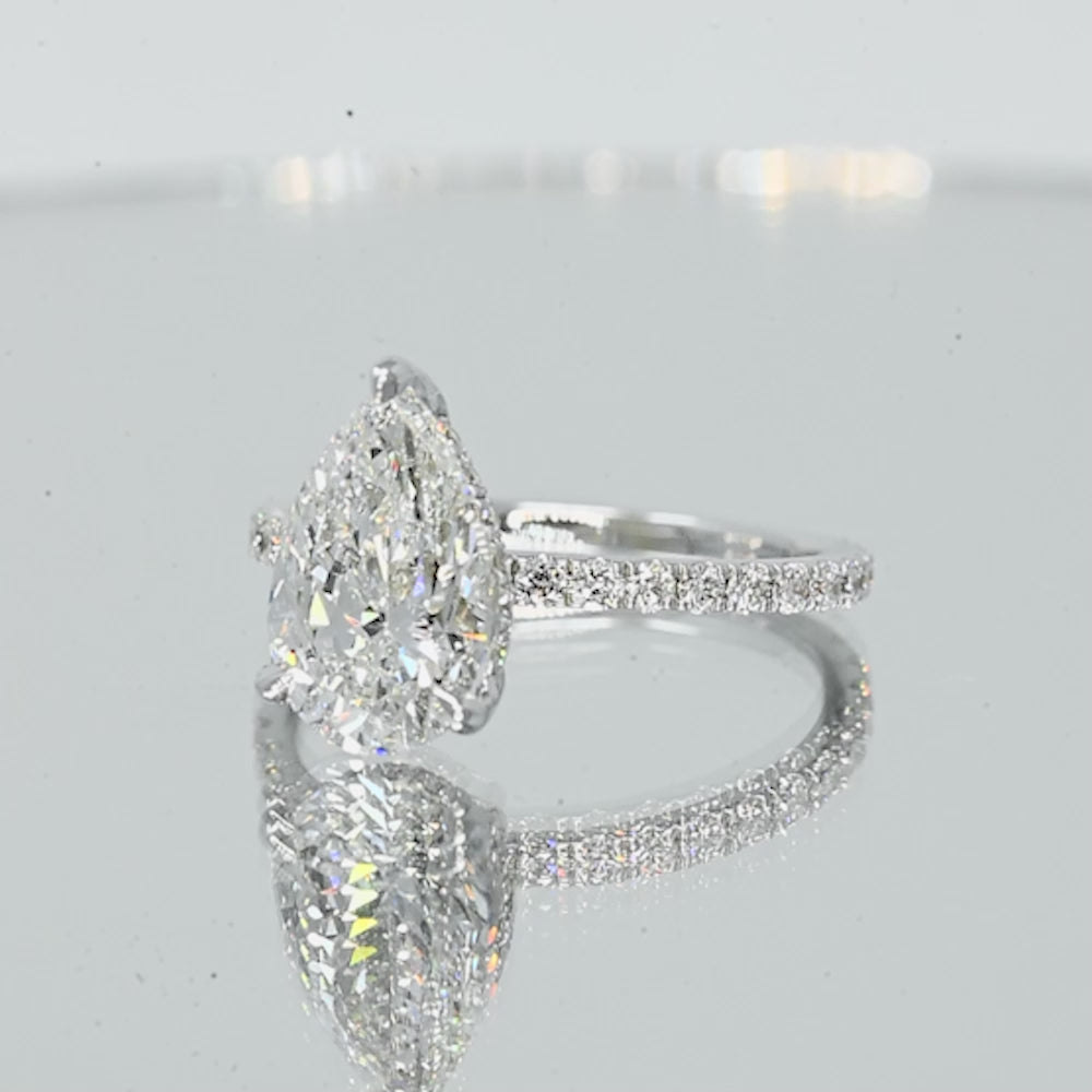 Stunning 2.0 CT Pear Moissanite Engagement Ring with Hidden Halo & Pave Design 4