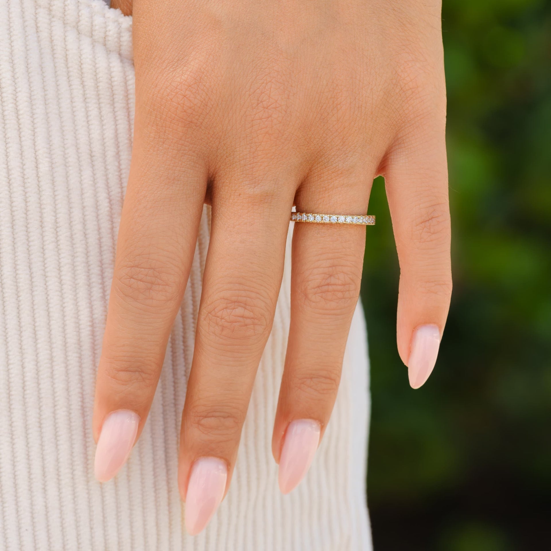 Stunning 0.4 TCW Round Moissanite Stones With Full Eternity Wedding Band 8