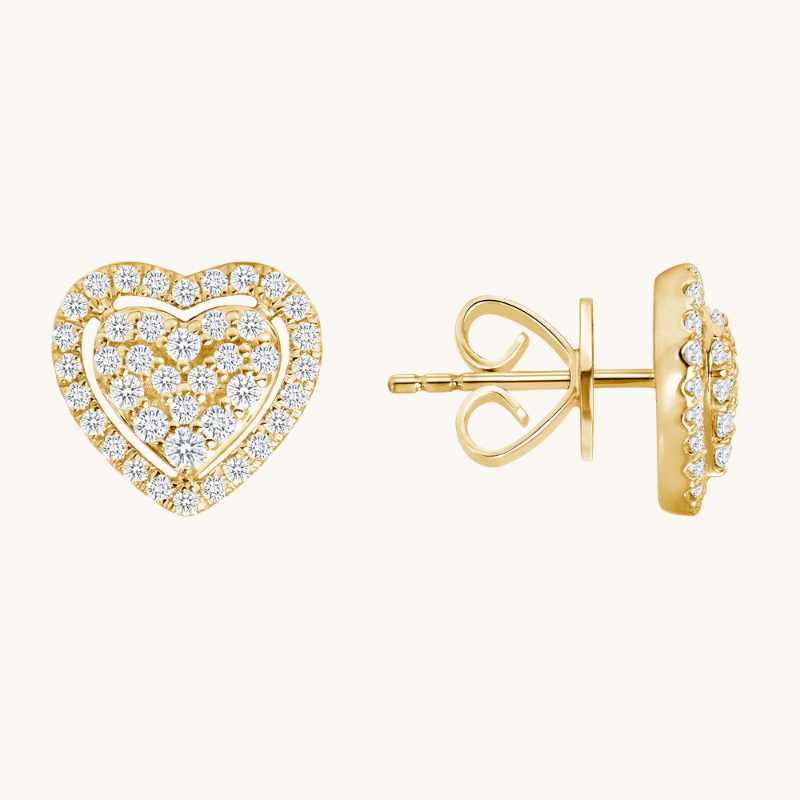 0.80 TCW Round Cut Moissanite Heart Halo Stud Earrings in Gold 1