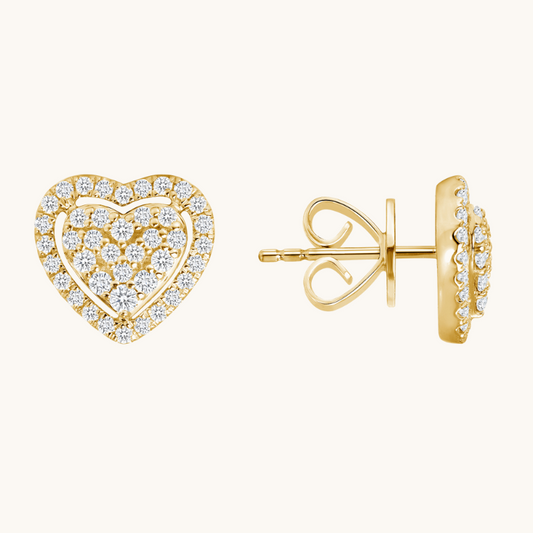 0.80 TCW Round Cut Moissanite Heart Halo Stud Earrings in Gold 1