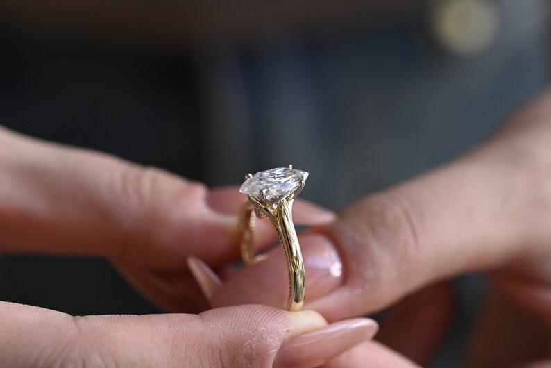 Stunning 1.0 - 2.0 CT Marquise Moissanite Engagement Ring Solitaire Style 6