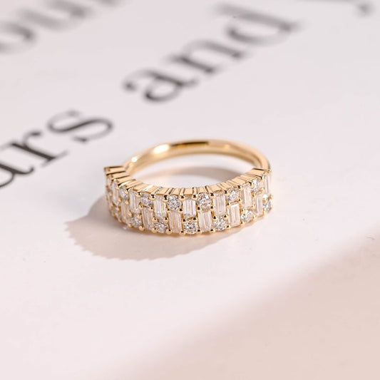 Stunning 0.5 TCW Round & Baguette Moissanite Stones Half Eternity Wedding Band 1