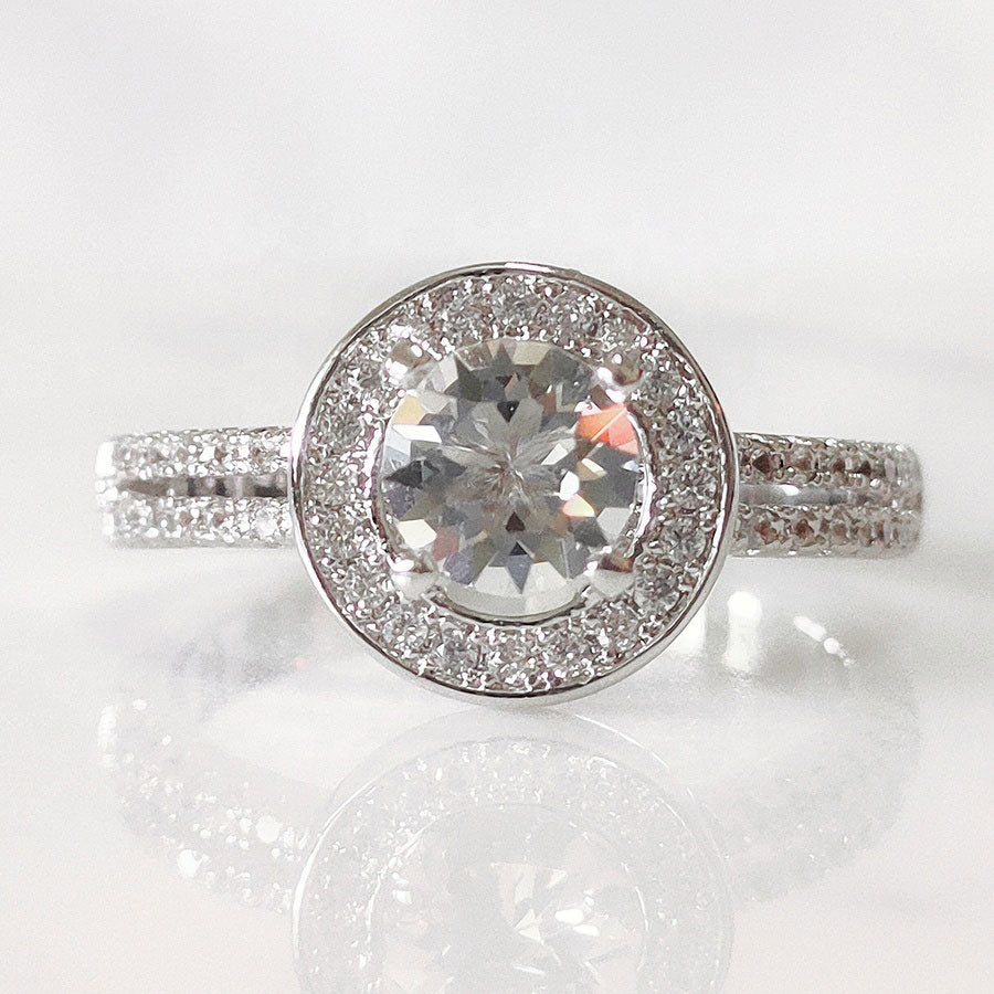Round Cut Halo & Pave Style Cubic Zirconia in 925 Sterling Silver Ring 5