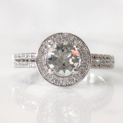 Round Cut Halo & Pave Style Cubic Zirconia in 925 Sterling Silver Ring 5