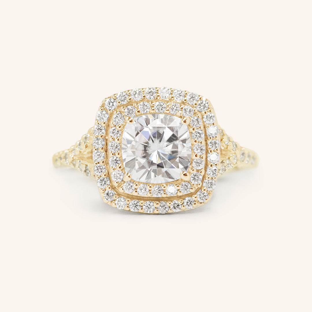 Stunning 1.0 CT Cushion Moissanite Engagement Ring with Double Halo & Pave Design 1