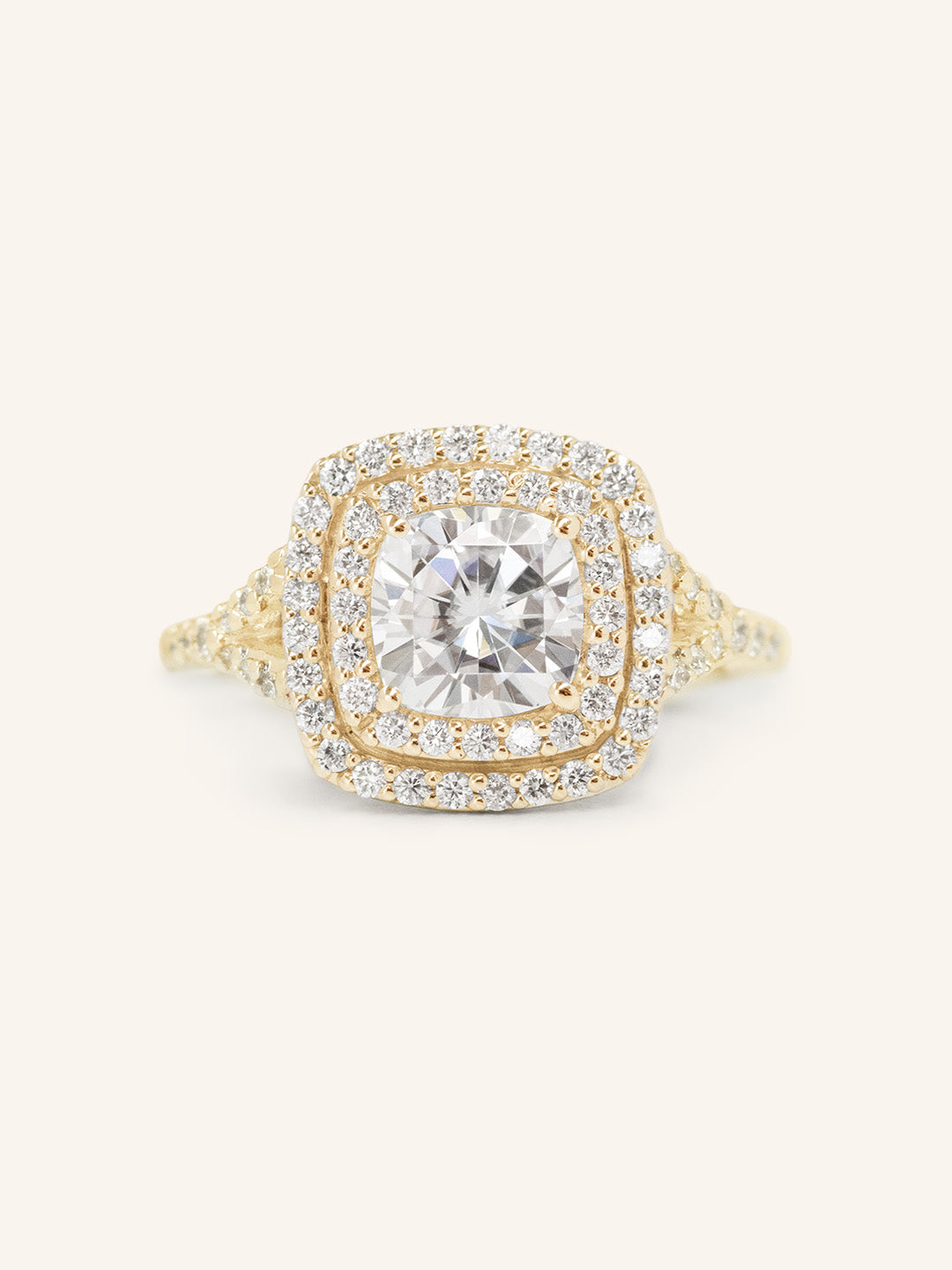 Stunning 1.0 CT Cushion Moissanite Engagement Ring with Double Halo & Pave Design 1