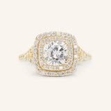 Stunning 1.0 CT Cushion Moissanite Engagement Ring with Double Halo & Pave Design 1