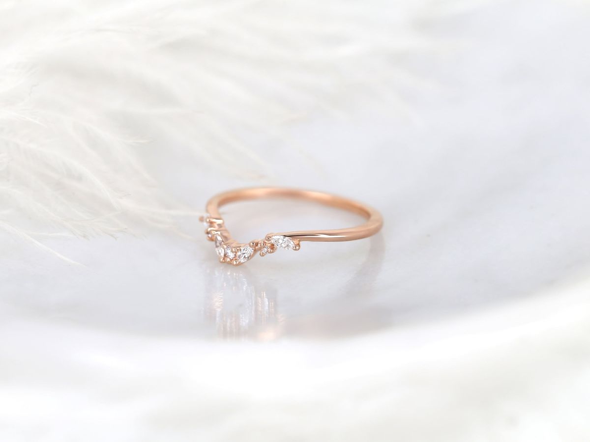 Stunning 0.15 TCW Marquise & Round Stones Curved Wedding Bands 2