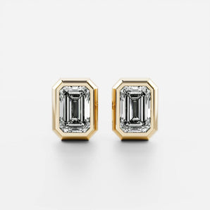 0.50 TCW Emerald Cut Moissanite Bezel Stud Earrings in Gold