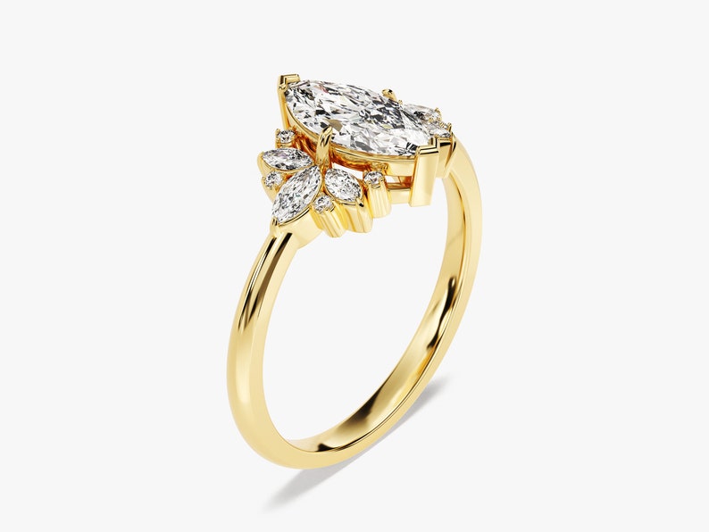 Stunning 1.0-1.50 CT Marquise Moissanite Engagement Ring with Cluster Design 2