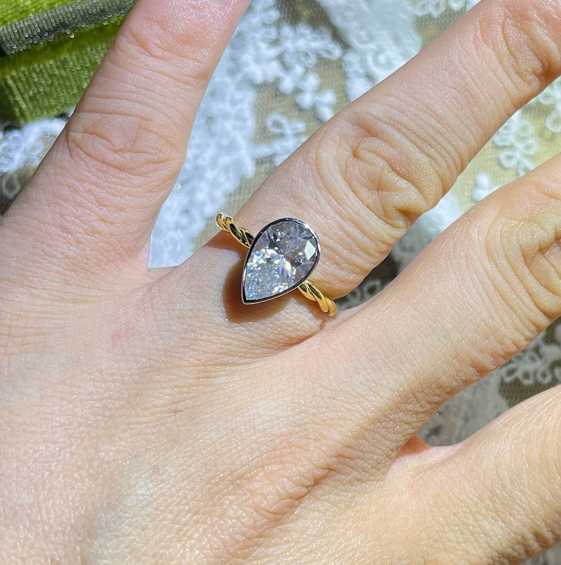 Stunning 3.0 CT Pear Moissanite Engagement Ring with Bezel Design 6