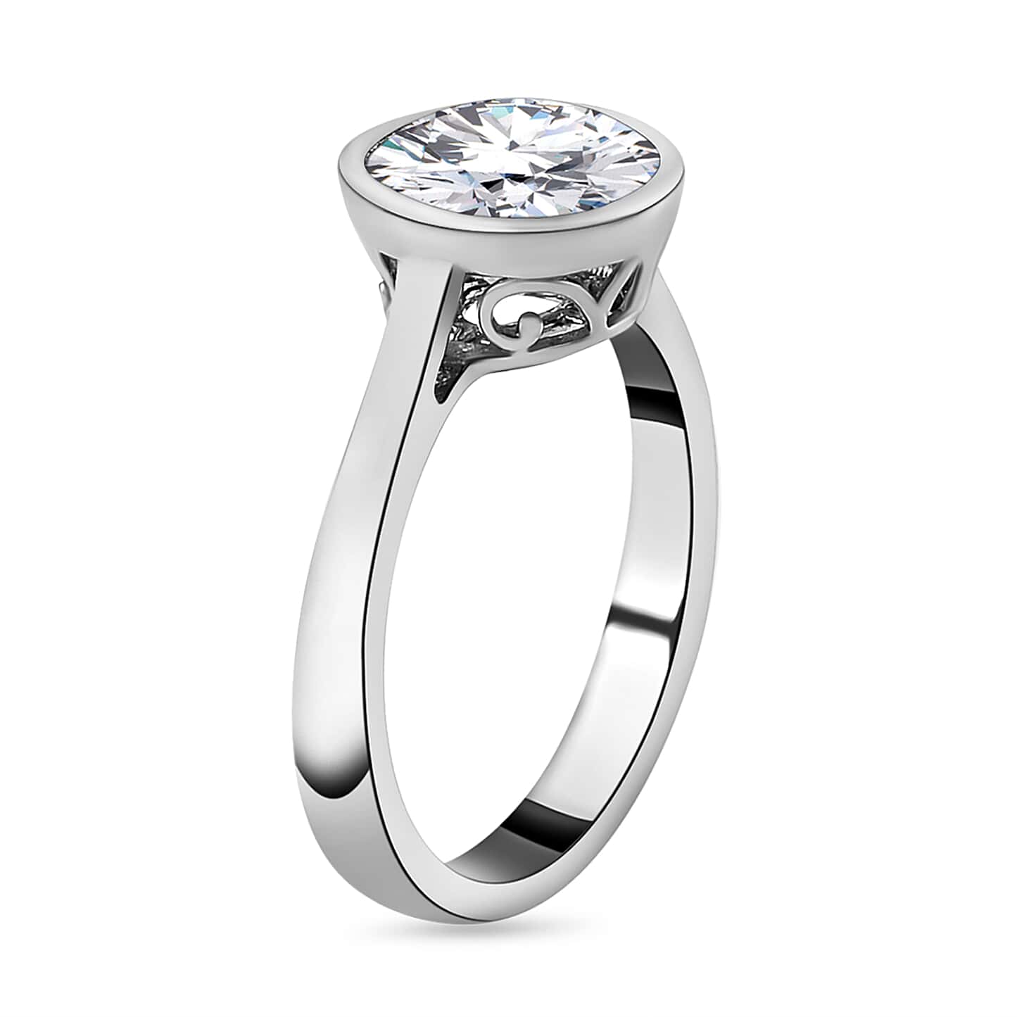 Round Cut Bezel Style Cubic Zirconia in 925 Sterling Silver Ring 4