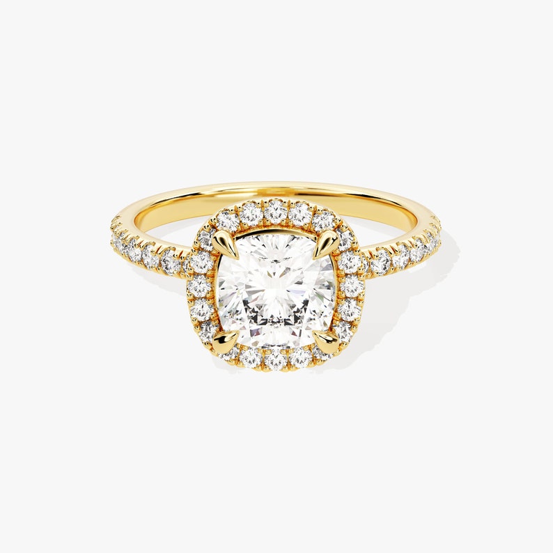 Stunning 1.0-2.0 CT Cushion Moissanite Engagement Ring with Halo & Pave Design 1