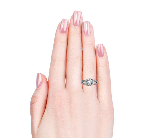 Round Cut Pave & Split Shank Style Cubic Zirconia in 925 Sterling Silver Ring 9